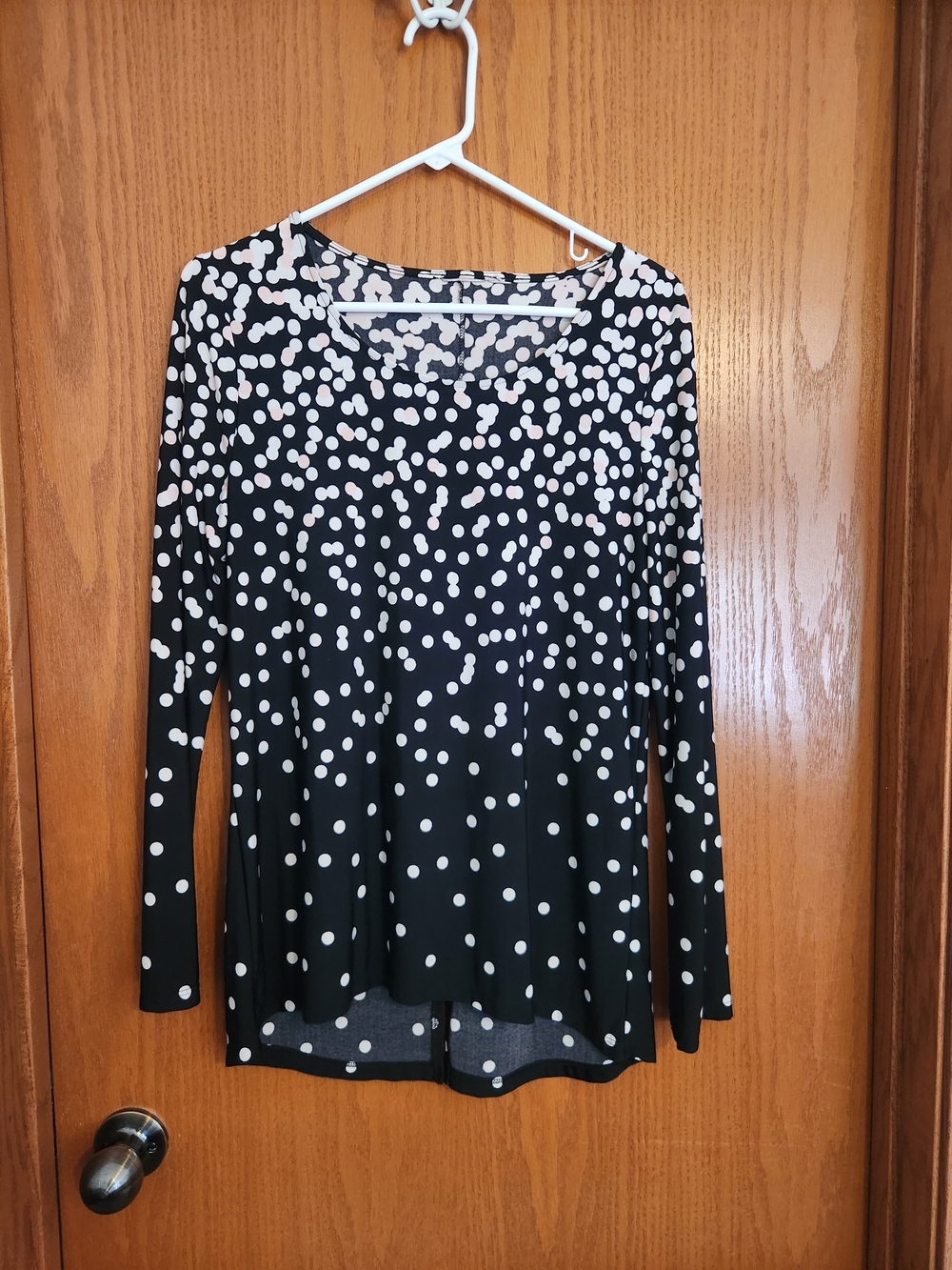 Chico's Black, Pale Pink and White Polka Dot Long Sleeve Blouse